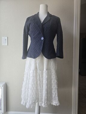 Title Vintage Y2K Navy Eyelet Lace Fitted Blazer Jacket Small